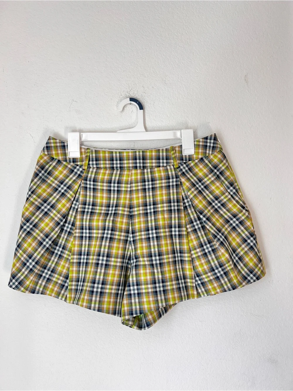 Smythe Blue Green Plaid Pleated Shorts Women's 10 30 Designer Shorts